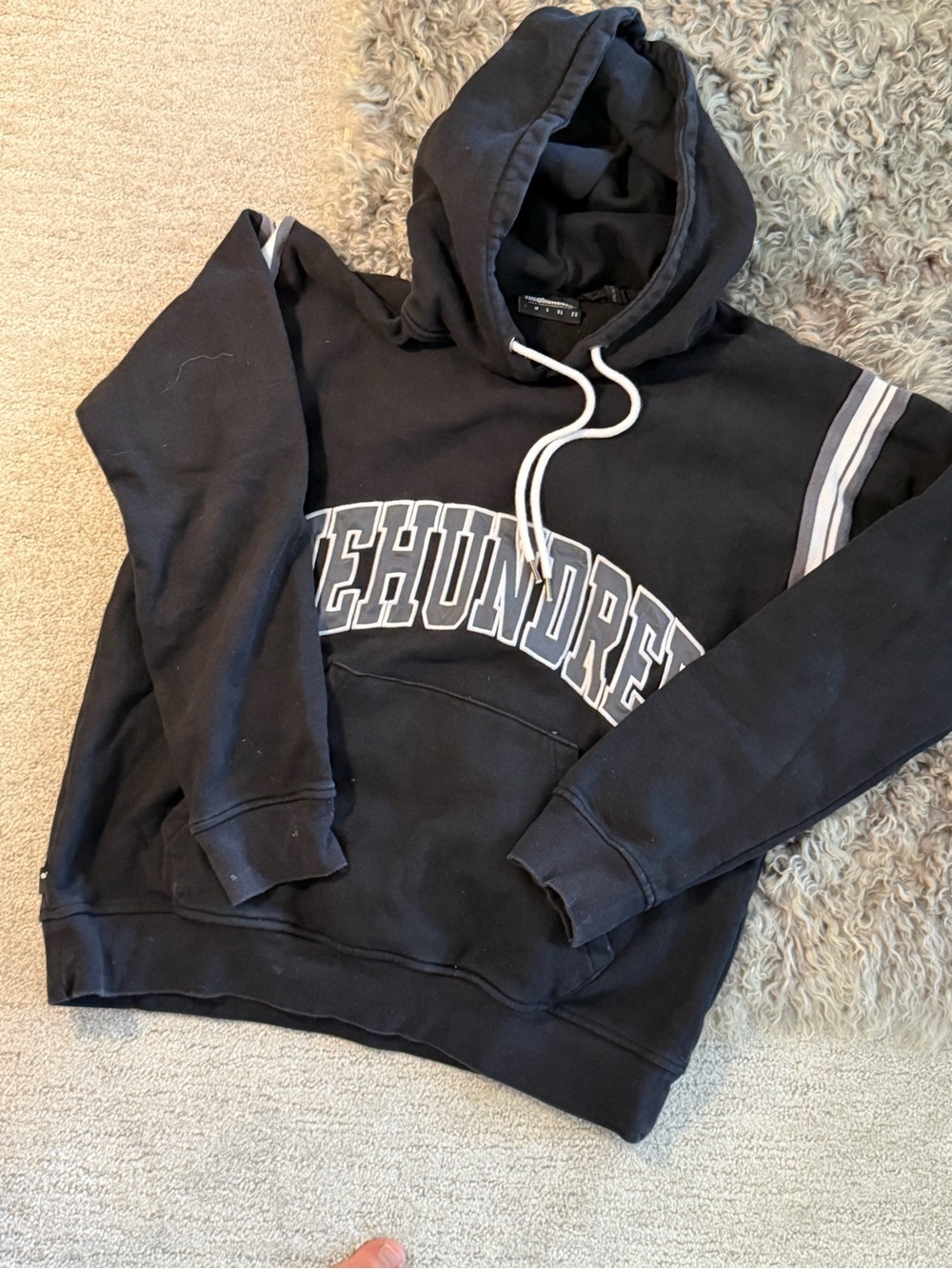 The Hundreds Black Pullover Hoodie with White Logo & Stripe